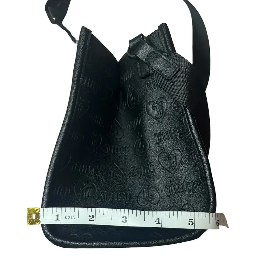 Juicy Couture Black Embossed Logo Satchel Crossbody Bag Heart Charm Purse